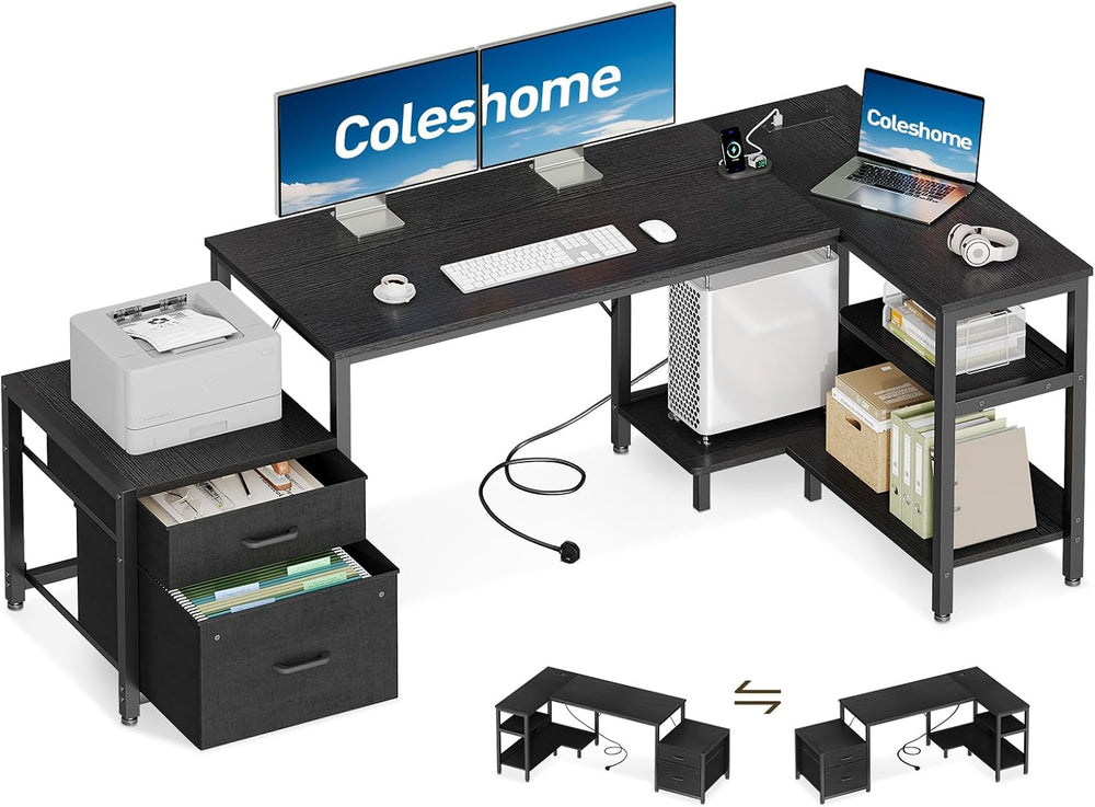 Corner Desk with Drawers 160x80CM L Shaped Computer