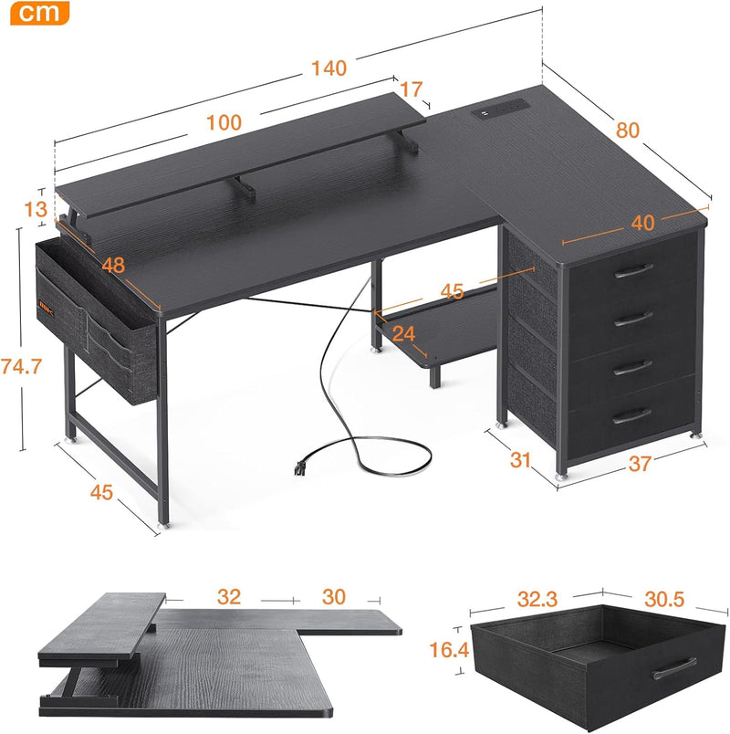 Corner Desk with Drawers L Shaped Computer