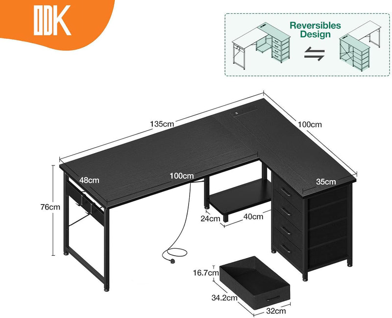 Corner Desk with Drawers L Shaped Computer 135