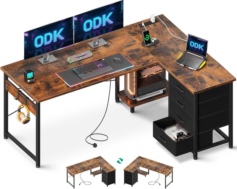 Corner Desk with Drawers L Shaped Computer 135