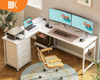 Corner Desk with Drawers Reversible L Shaped Computer