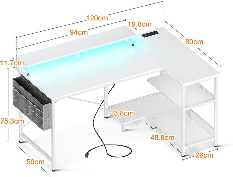 Corner Gaming Desk with LED 1 Reversible Socket