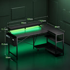 Corner Gaming Desk with LED 1 Reversible Socket