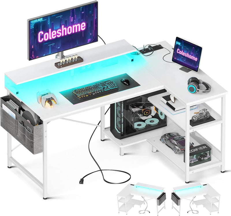 Corner Gaming Desk with LED 1 Reversible Socket