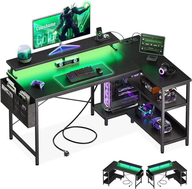Corner Gaming Desk with LED 1 Reversible Socket