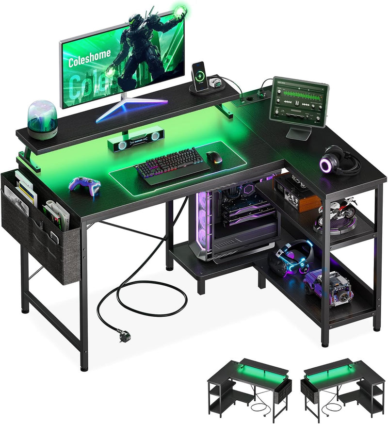 Corner Gaming Desk with LED 1 Reversible Socket