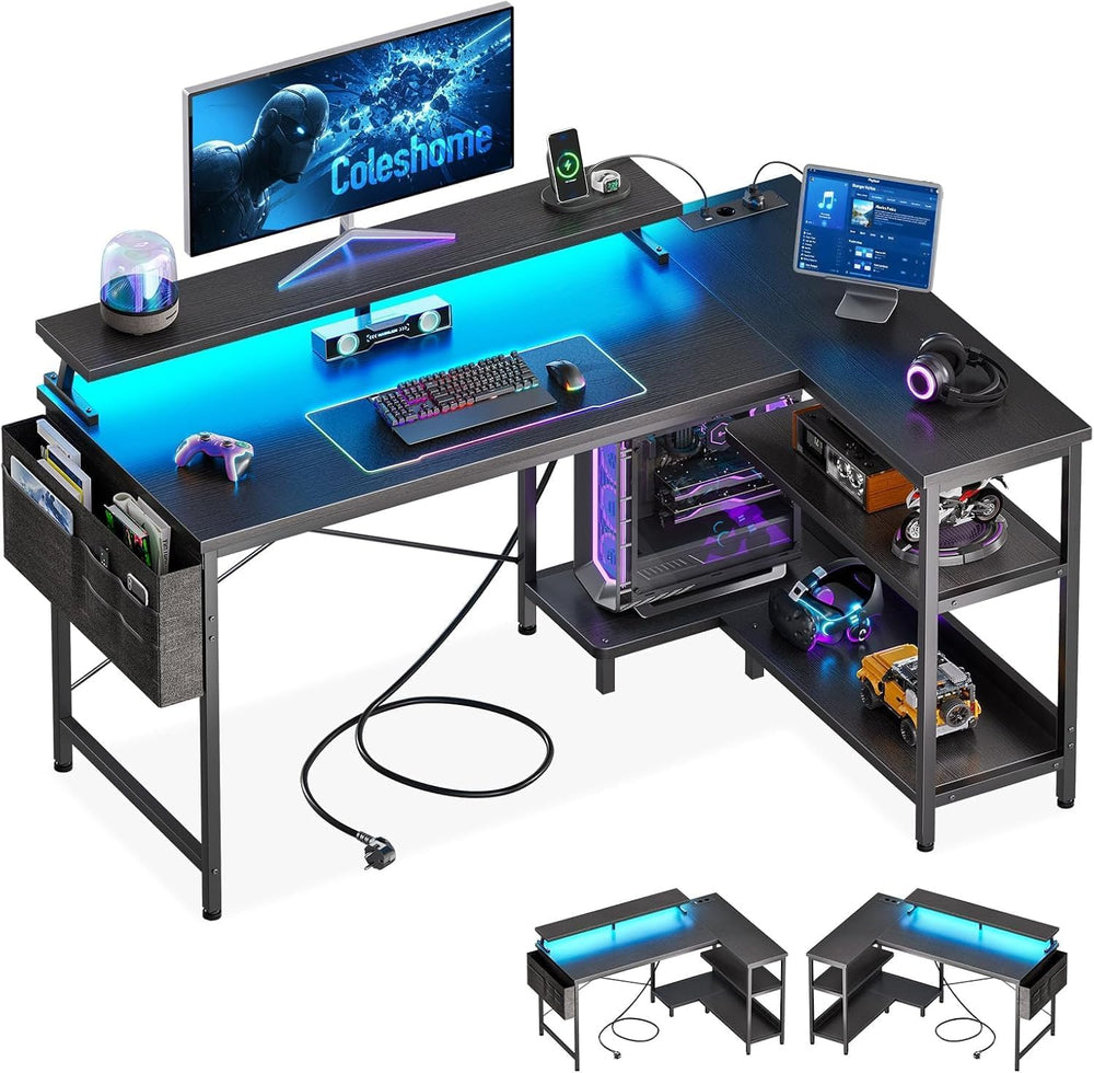 Corner Gaming Desk with LED 1 Reversible Socket