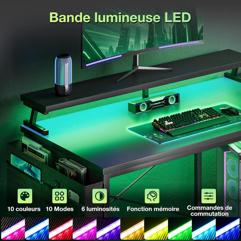 Corner Gaming Desk with LED 1 Reversible Socket
