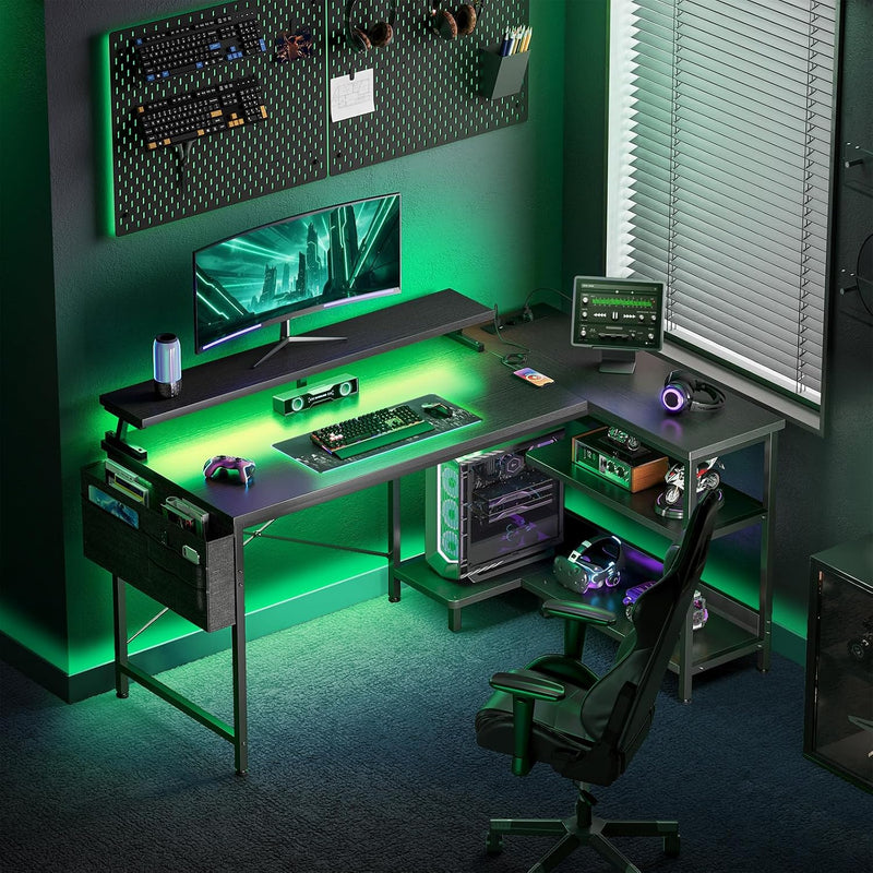 Corner Gaming Desk with LED 1 Reversible Socket