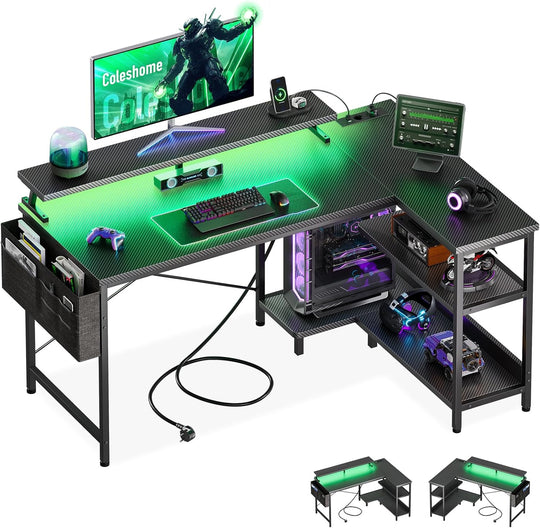 Corner Gaming Desk with LED 1 Reversible Socket