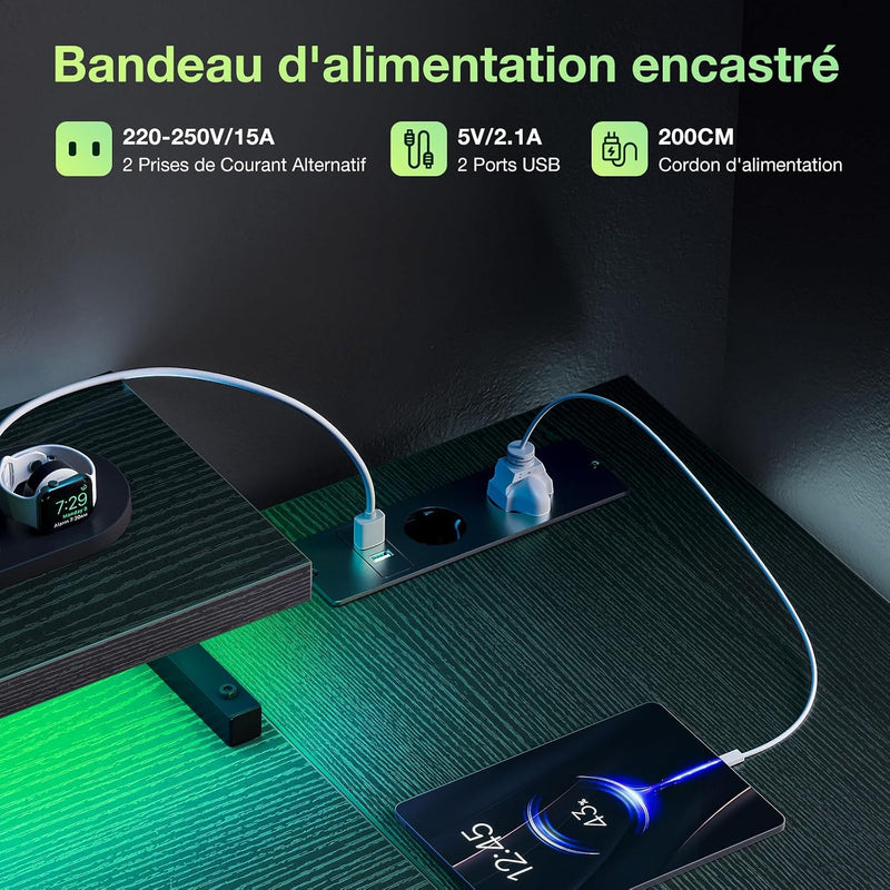 Corner Gaming Desk with LED 1 Reversible Socket
