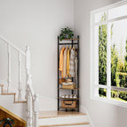 Corner Hall Tree Coat Rack with 4-Tier Shelves