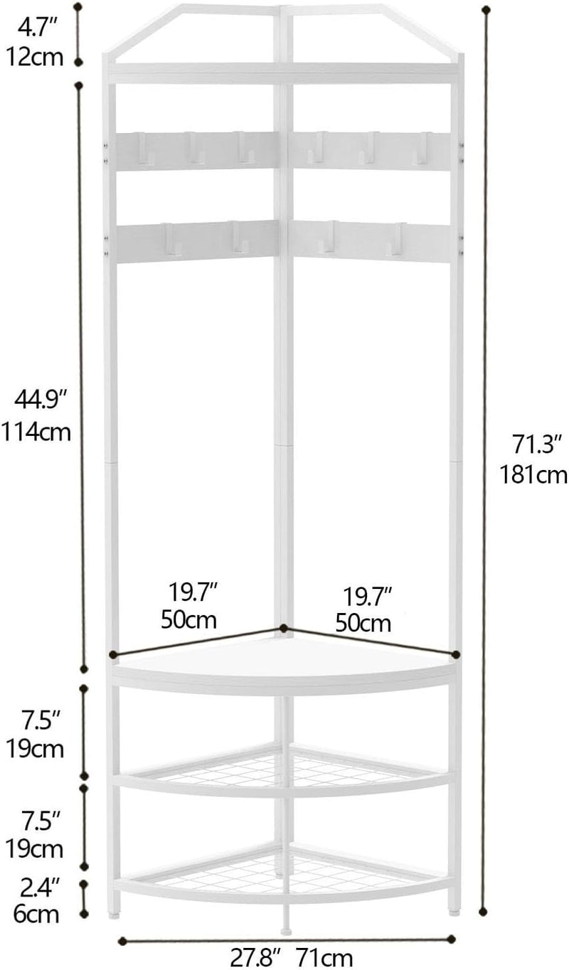 Corner Hall Tree Coat Rack with Shoe Bench