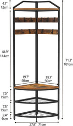 Corner Hall Tree Coat Rack with Shoe Bench