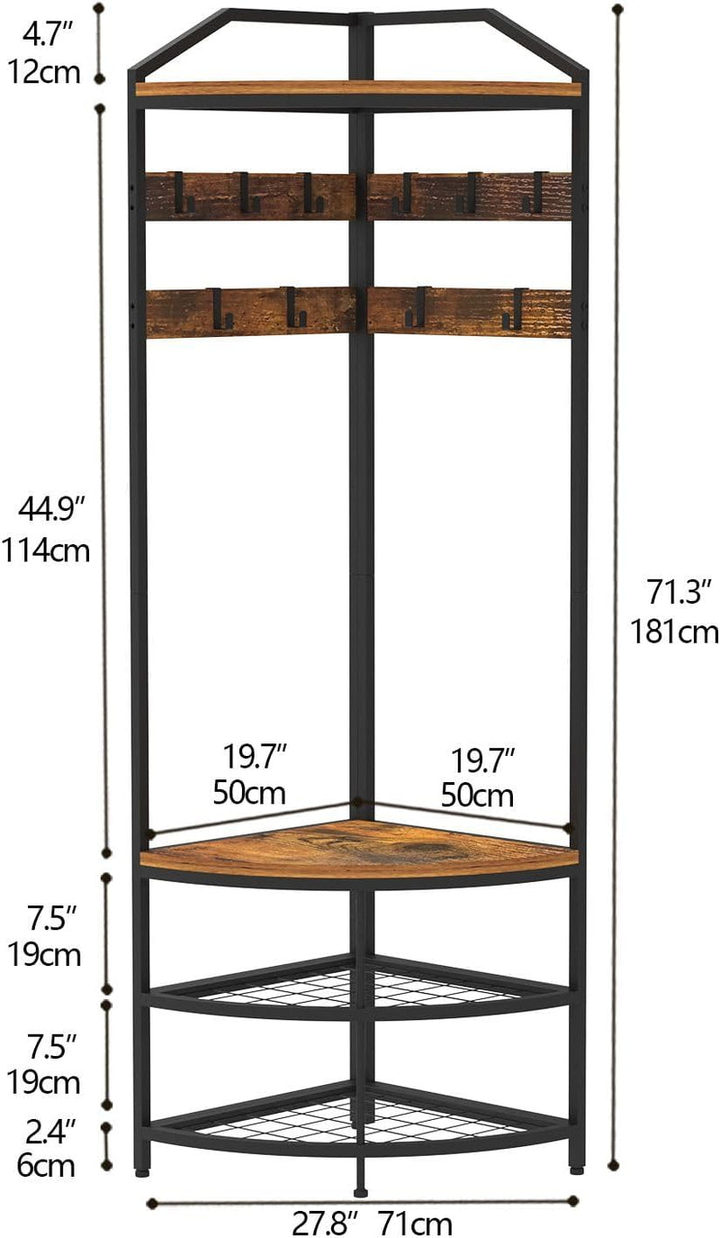 Corner Hall Tree Coat Rack with Shoe Bench