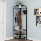Corner Hall Tree Coat Rack with Shoe Bench