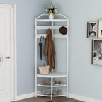 Corner Hall Tree Coat Rack with Shoe Bench