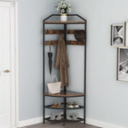 Corner Hall Tree Coat Rack with Shoe Bench