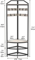 Corner Hall Tree Coat Rack with Shoe Bench