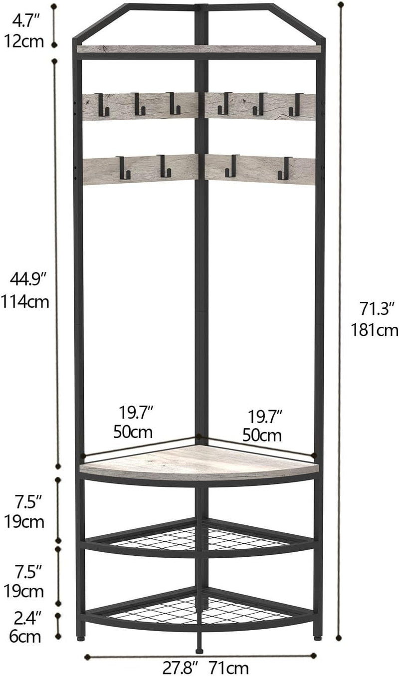 Corner Hall Tree Coat Rack with Shoe Bench