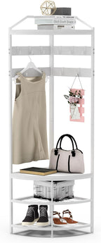 Corner Hall Tree Coat Rack with Shoe Bench