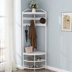 Corner Hall Tree Coat Rack with Shoe Bench