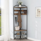 Corner Hall Tree Coat Rack with Shoe Bench