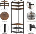 Corner Hall Tree Coat Rack with Shoe Bench