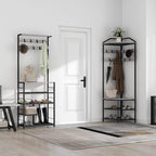 Corner Hall Tree Coat Rack with Shoe Bench