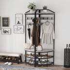 Corner Hall Tree Coat Rack with Shoe Bench
