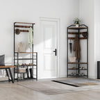 Corner Hall Tree Coat Rack with Shoe Bench
