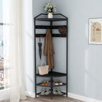 Corner Hall Tree Coat Rack with Shoe Bench
