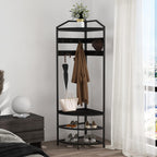 Corner Hall Tree Coat Rack with Shoe Bench