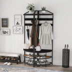 Corner Hall Tree Coat Rack with Shoe Bench