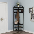 Corner Hall Tree Coat Rack with Shoe Bench