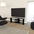 Corner TV Stand Universal Unit with Glass Shelves
