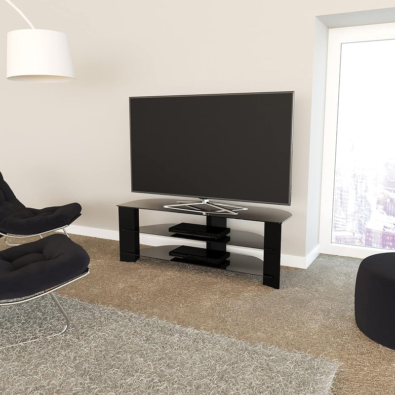 Corner TV Stand Universal Unit with Glass Shelves