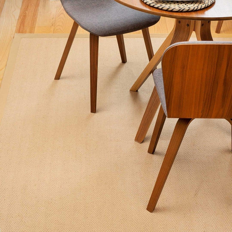 Sustainable Cotton Border Herringbone Soft Natural Jute Area
