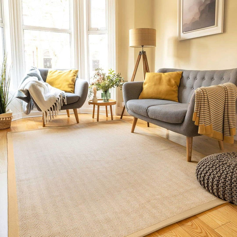 Sustainable Cotton Border Herringbone Soft Natural Jute Area