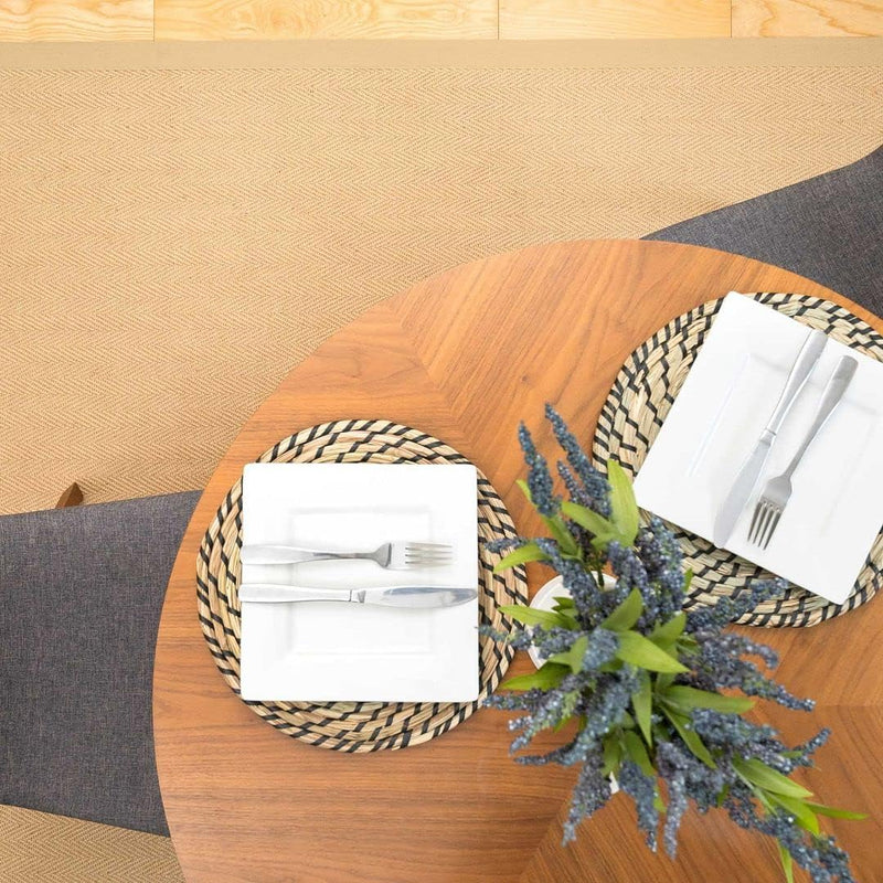 Sustainable Cotton Border Herringbone Soft Natural Jute Area
