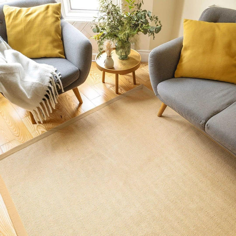 Sustainable Cotton Border Herringbone Soft Natural Jute Area