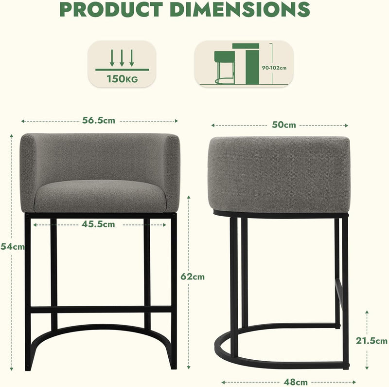 Counter Height Bar Stools 24 Inch Linen Modern (Set of 2)
