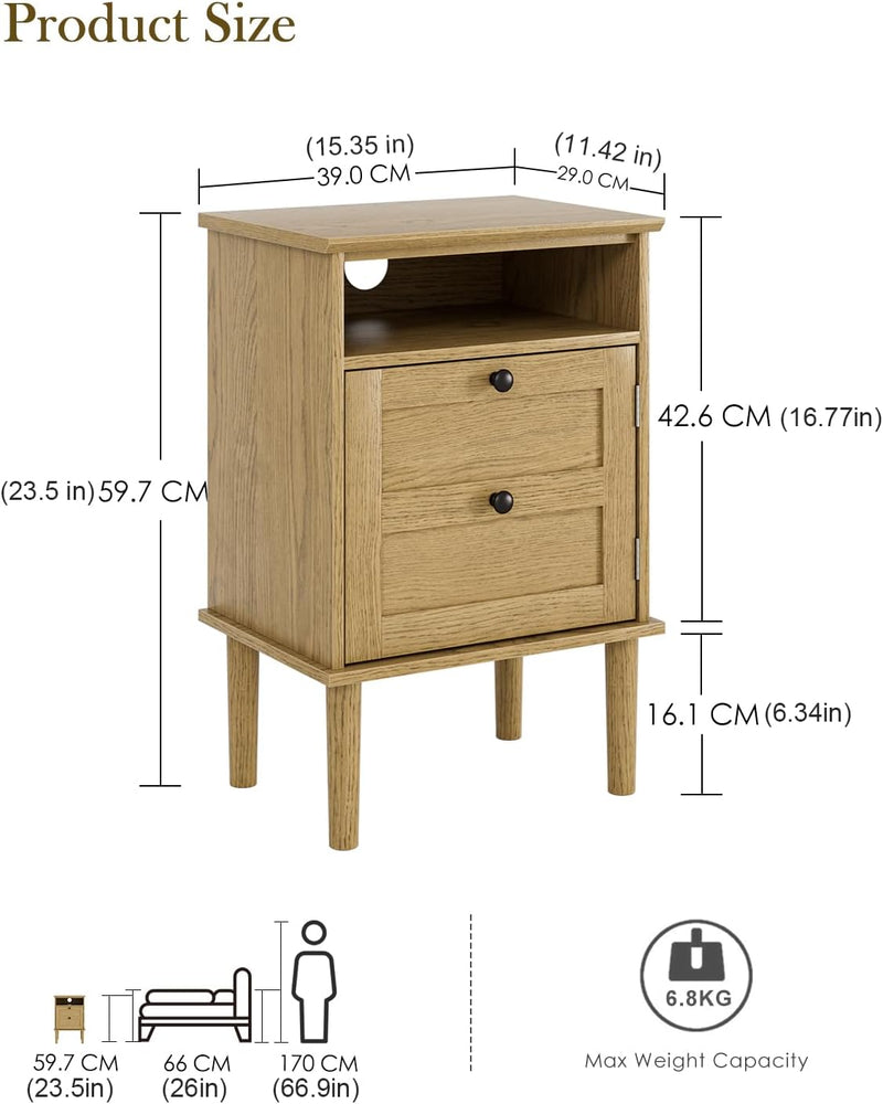 Country Style Bedside Table with Door Shelf