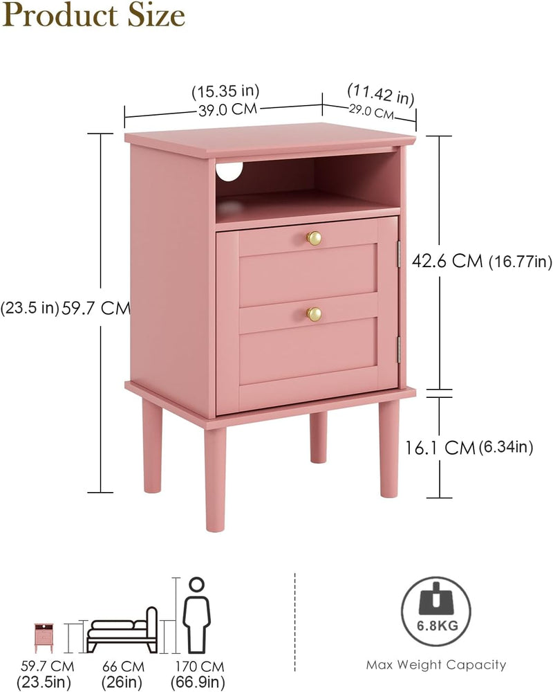 Country Style Bedside Table with Door Shelf
