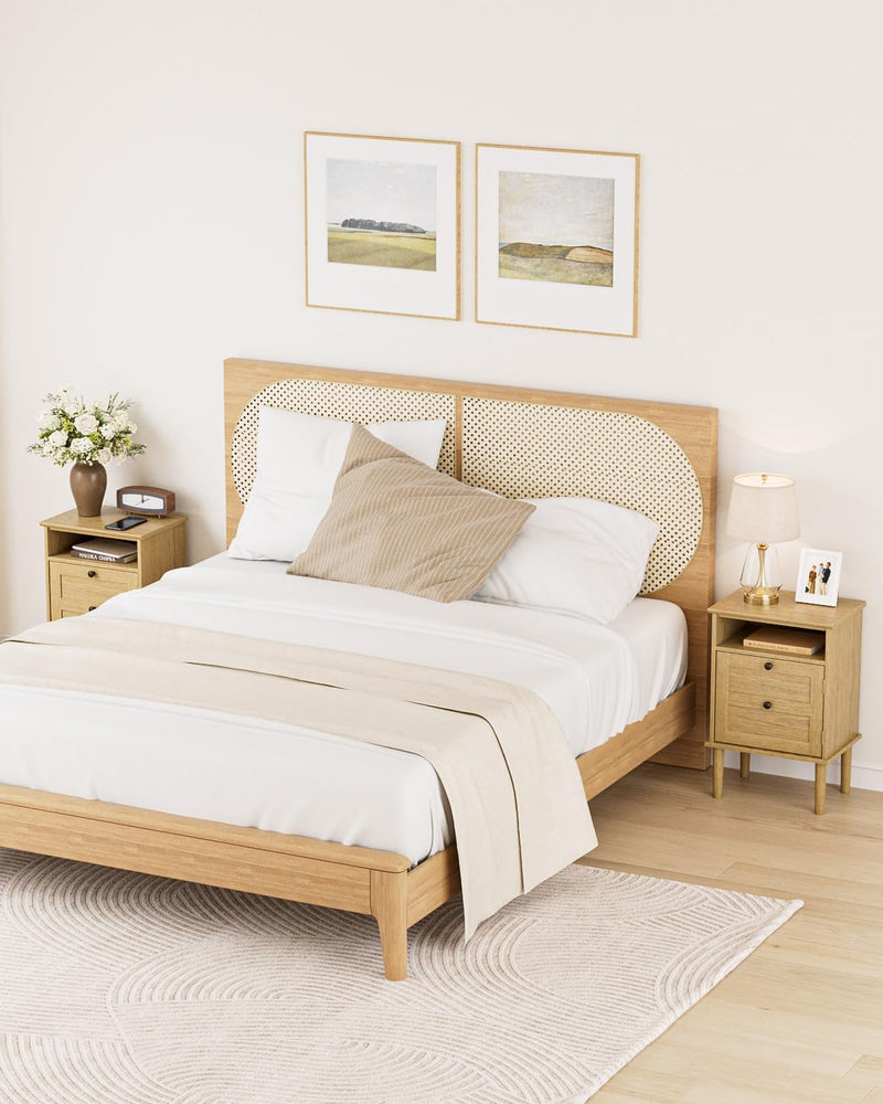 Country Style Bedside Table with Door Shelf