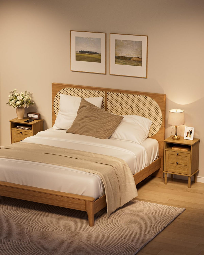 Country Style Bedside Table with Door Shelf