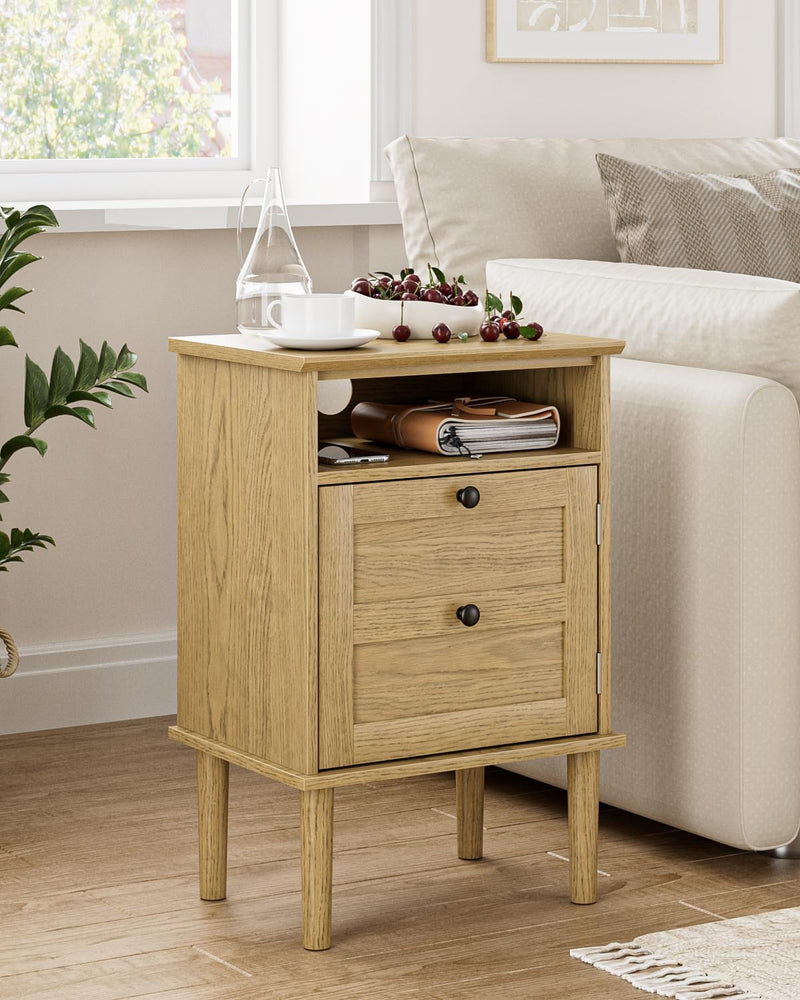 Country Style Bedside Table with Door Shelf