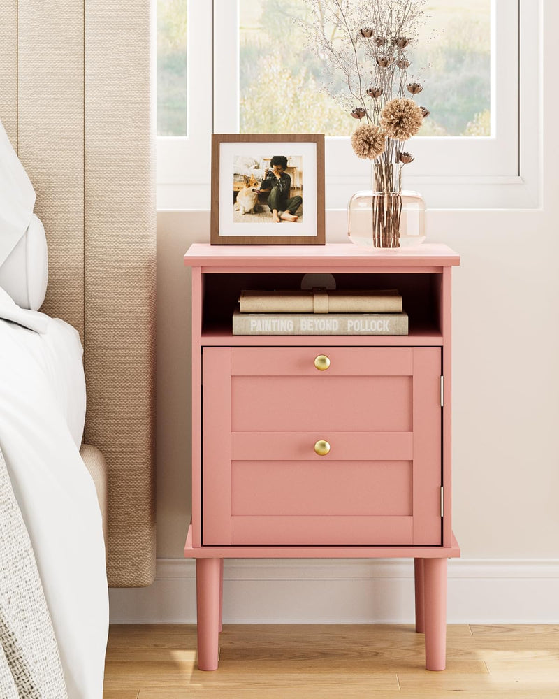 Country Style Bedside Table with Door Shelf