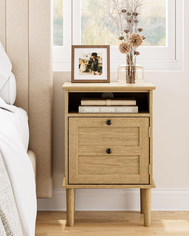 Country Style Bedside Table with Door Shelf