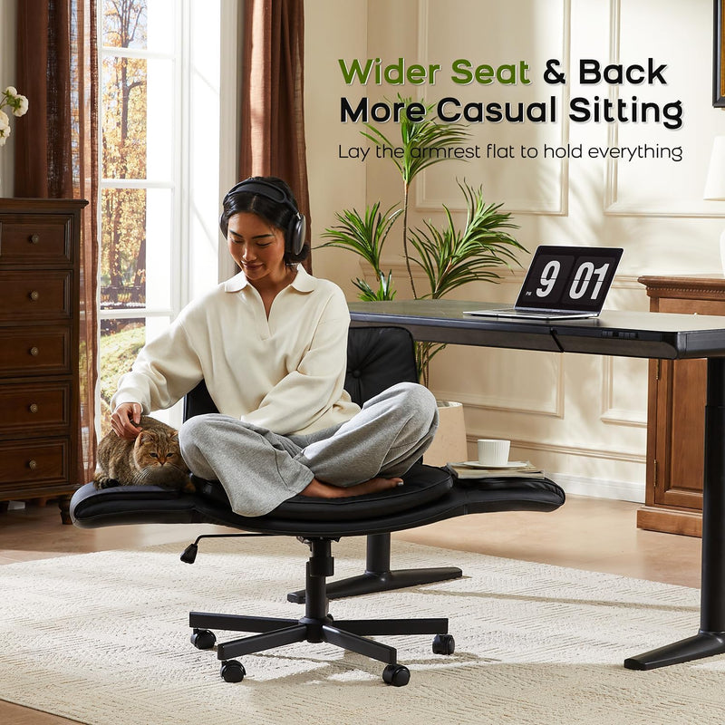 Criss Cross Chair with Arms and Wheels PU